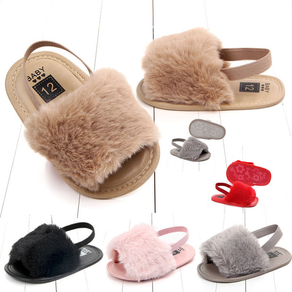 Toddler Girl Sandals Baby Girls Fur sandals Fashion design infant Fur Slippers Warm Soft Kids home shoes children toddler solid color 0-1T