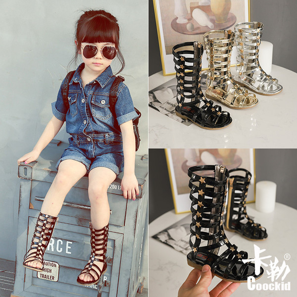 hot kids shoes Girls Roman summer new children open-toed high Gladiator fashion wild rivet tide shoes free shipping