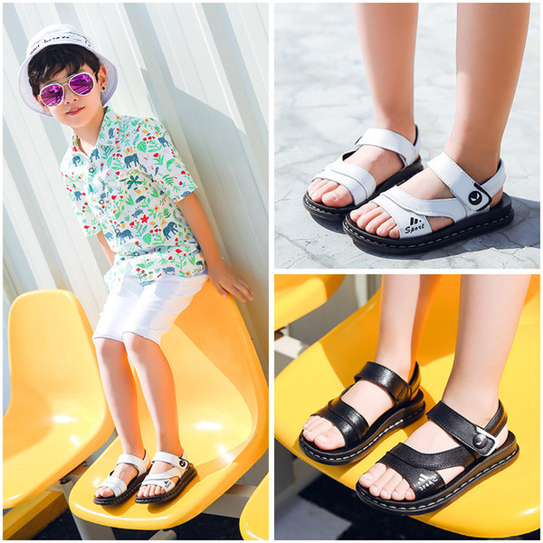 2018 Summer New Child Beach Shoes Cowhide Boys Girls Sandals Catamite Genuine Leather Leisure Time Kids Sandals Magic Paste Baby Girl Shoes