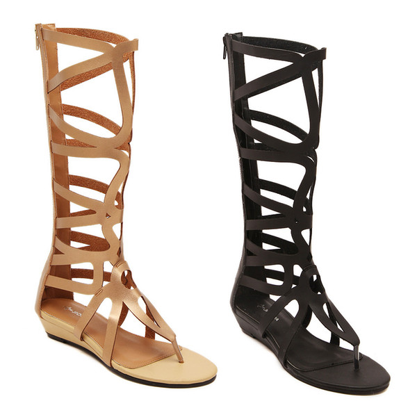 New Fashion Women Open Toe Flat Heel Hollow Roman Shoes Summer Lady Gladiator Roman Boots Sandals free shipping C729