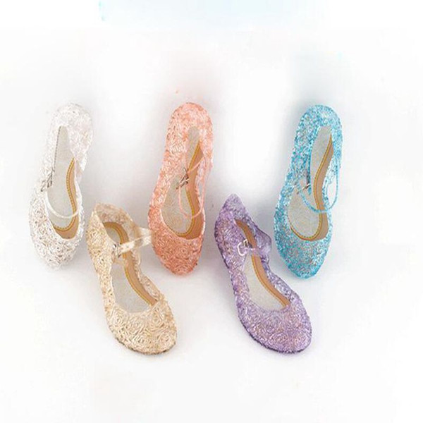 New kids Shoes Girl Princess Shoes Blue Crystal Sandals Girls Cosplay Shoes Blue PVC Hole Snowflake Sandal kids
