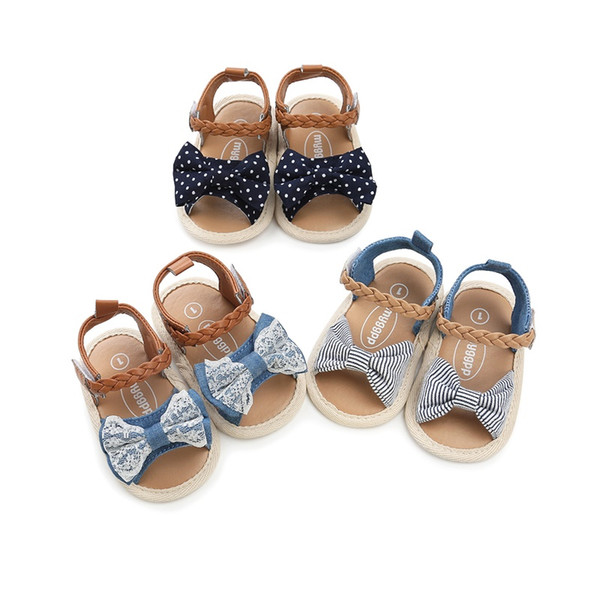 2019 Summer Soft Sole PU Baby girls Canvas bow First Walkers Shoes Fashion summer Prewalkers First walker toddler moccasins