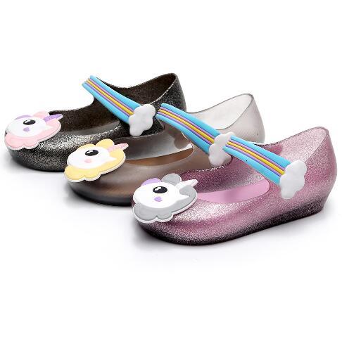 3 Colors Unicorn Shoes Jelly Shoes Unicorn Sandals Girl Non-slip Unicorn Cartoon Sandals 2pcs/pair CCA9300 30pairs