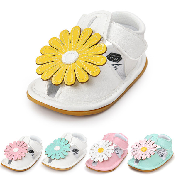 HOT Summer Baby Sweet Sunflower Leather Sandals Infant Soft Bottom Shoes First Walker Quality Baby Sandals Soft Sole Toddler Shoes NC108