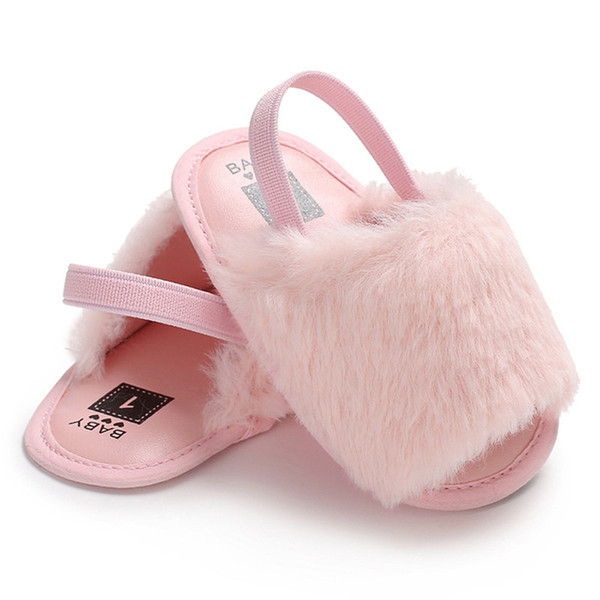 Newborn Infant Princess Baby Girl Fur Sandals Soft Sole Flat Shoes Casual Fashion Summer Sandals For Kids