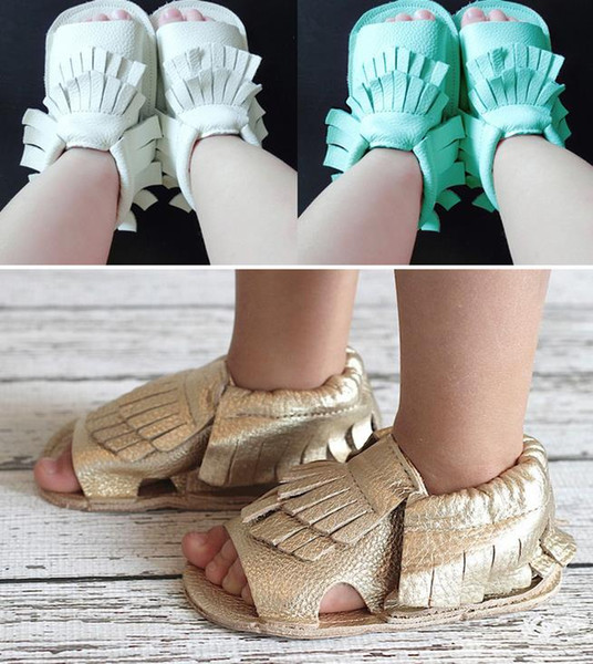 Fashion baby girl boy Fringed leather moccasins sandals First Walker Shoes kids toddler tassel non slip shoes 3M-18M 9colors