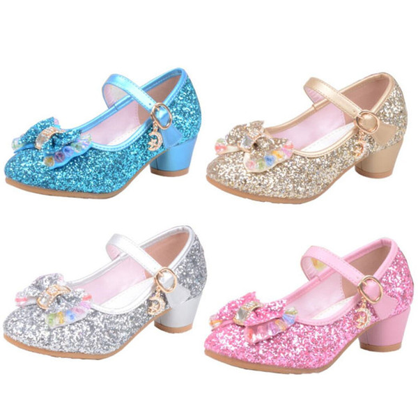 Princess Wedding Glitter Bow Crystal Shoes High Heels Dress Shoes Kids Sandals Girls Party Shoes 2019 Spring Autumn Ins Children A42506