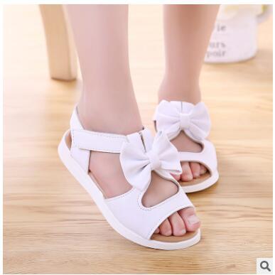 Girls sandals genuine leather white pink red open toe flowers summer girls shoes kids shoes wide chaussure size 21-36