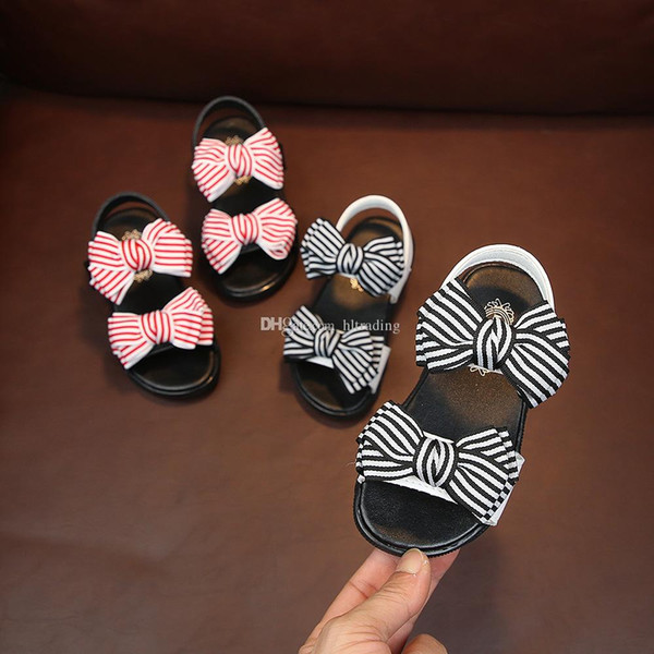 New Baby girls stripe Bow sandals 2019 summer Fashion Kids princess sandals children Sandy beach shoes 2 colors designer shoes C6550