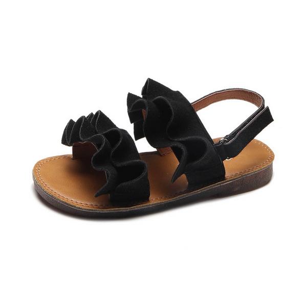 Girls'Open-toed Sandals Summer New Girls' Leisure Shoes Student's Big Wave Beach Shoes with Bull Tendons Bottom