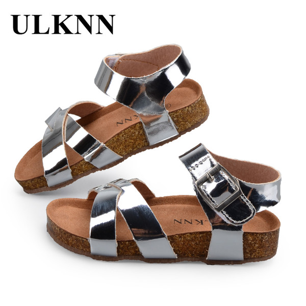 ULKNN Boys Girls Sandals Shoes For Children Gladiator Glitter PU leather Beach School Shoes 2018 New Roman sandals girl boy