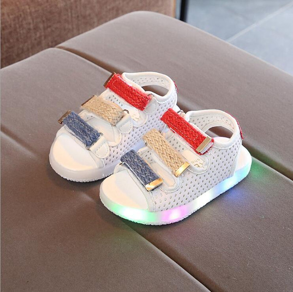 kids shoes Summer children LED lights children boys sandals girls beach shoes color Korean hollowed out breathable shoes