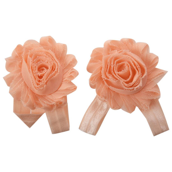 HOT SALE Baby Foot Flower Wristband Barefoot Sandals Folds Chiffon Flower Socks Cover Barefoot Orange