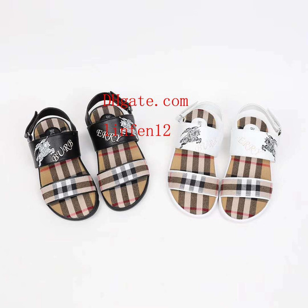 2019 New Baby Boys girl package toe Sandals toddler Soft Leather lattice pattern Sandal Shoes Beach hole Travel kids sneakers bur-b1