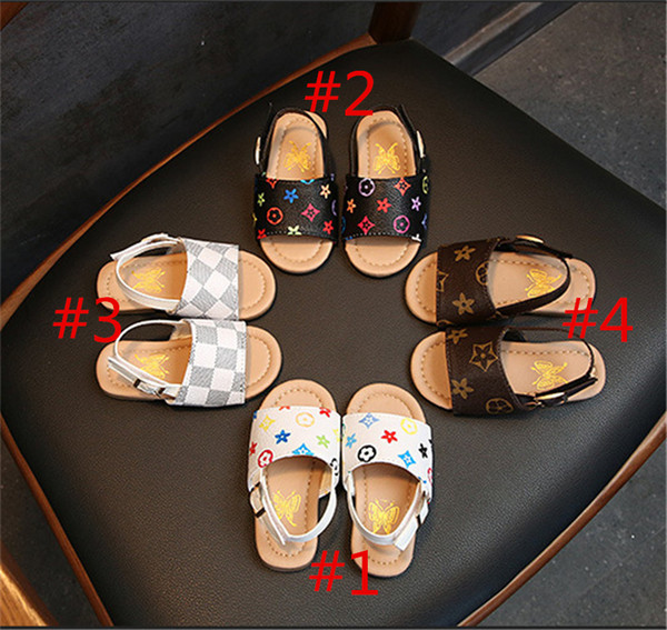 Kids Boys PU Leather Slippers First Walker Shoes Luxury Summer Baby Sandals Non-slip Shoes Designer Floral Outdoor Beach Sandals 21-30 B6251