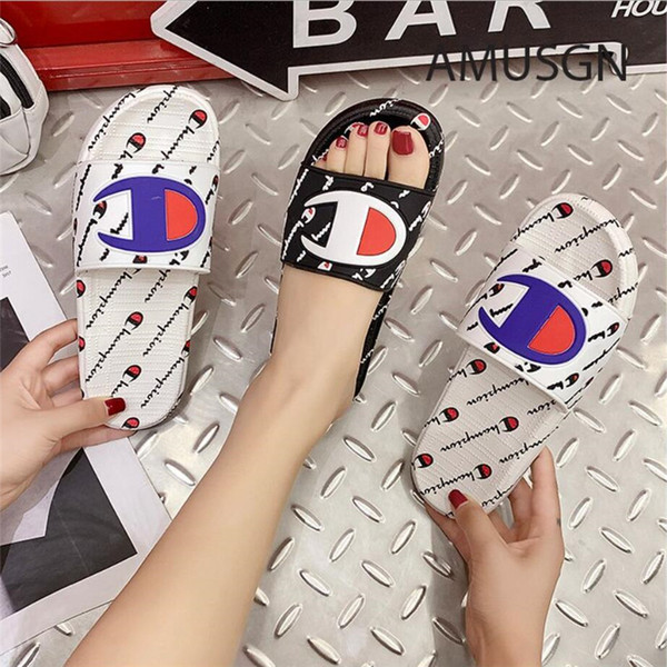 Champion Women Designer Sandals Summer Men Brand Flip Flops unisex Slippers Mules Slip On Flat Sandal Beach Rain Bath Shoes A52406