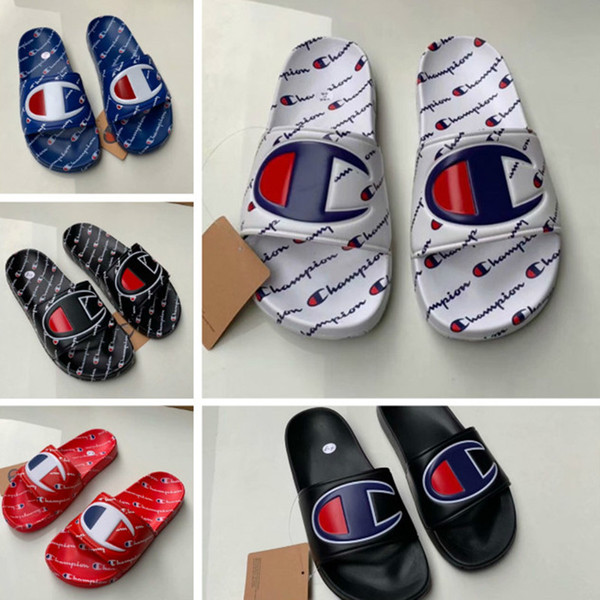 Unisex Champion Sandals Slides Men Women Summer Slipper Mules Slip on Flip Flops Flat Sandal Beach Rain Bath Shoes US 5.5-10 5COLORS A42508