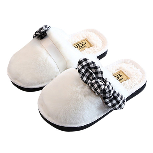 2020 Winter Children Girls Slippers Boys Girls Cute Bow Solid Soft Bottom Indoor Outdoor Warm Kids Home Cotton Wool Shoes