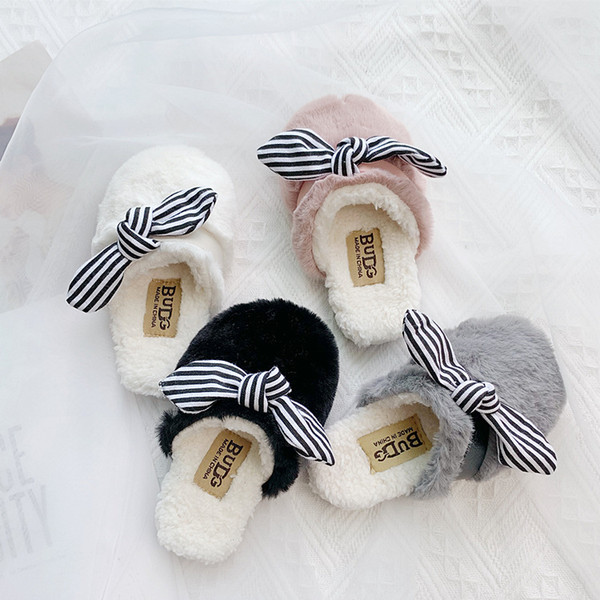 2019 Winter New Children Slippers Toddler Girls Bag Head with Bow Tie Solid Color Home Slippers Baby Cotton Casual Warm Slipper