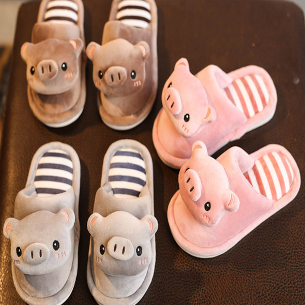 Childrens Cute Bear Cartoon Home Cotton Slippers Cotton Slippers Plush Heating Room Home Flat Soled Shoes Heating Suede