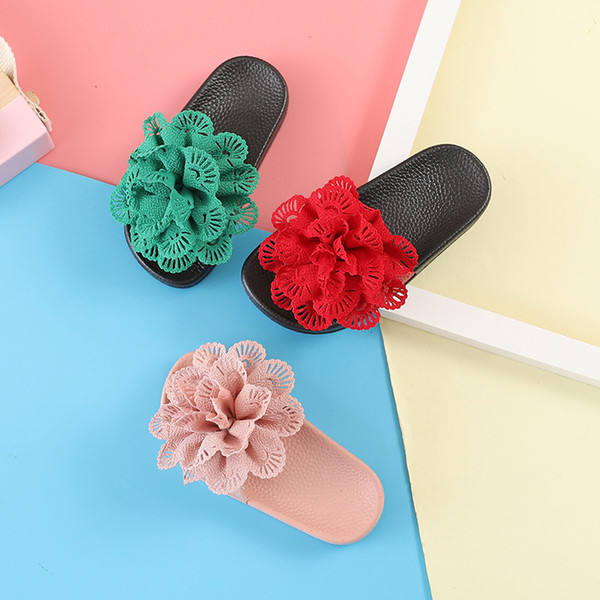 Kids Baby Girls Princess Slippers Shoes Summer Children Cute Sandals With Flower Soft Footwear Non-slip Beach Slippers