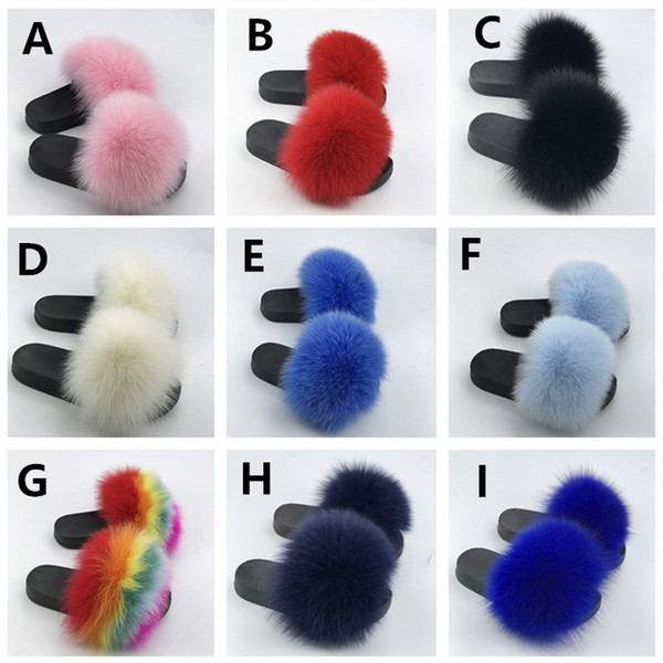 18 Colors Kids Fox Slippers Raccoon Slides Slippers Toddler Baby Girls Shoes fox fur slides fur slides for kids M1356