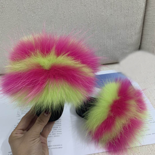 2019 Baby Fur Slides Real Fur Slides Slippers Furry Slippers Toddler Chaussons Enffor Kids Indoor House