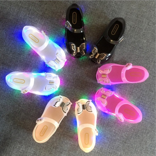 Vieeoease Girl Shoes Summer Kids Sandals Melissa 2018 Fashion Colorful Led Bling Butterfly Princess shoes HX-984