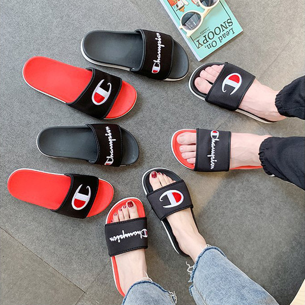 2 colors Women Men champion Letter Sandal Lovers shoes slipper Slip on Flip Flops Wedge Platform Sandals Beach Water Rain shoes DHL JY627