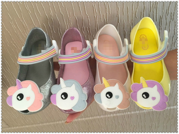 Unicorn Shoes For Girl Girls Sandals Mini Animal New Arrival 2018 Summer Dress Jelly Shoes Rainbow Orthopedic Children Baby Slippers A8581