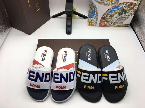 Newest Branded Kids Leather Letter Print Slippers Fashion Boy Girl Rubber Sole Non-slip Beach Slide Sandal Eu 26-35 Free Shipping