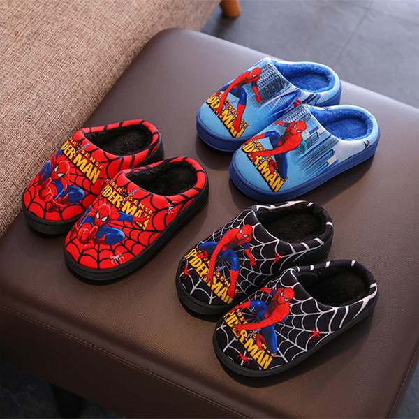 Spiderman Kid Slippers 6 style Winter spiderman slipper kids Plush Boys Flip Flop Cartoon Girls Fur Slides Indoor Cotton Warm shoes AJY956