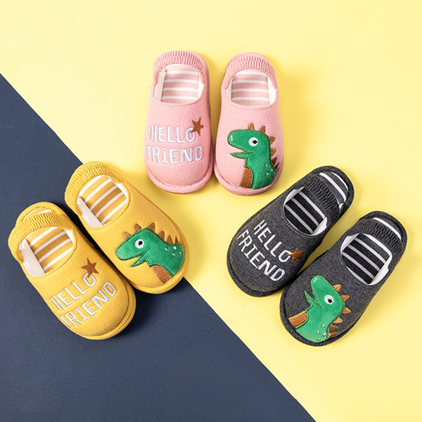 Autumn winter dinosaur kids designer house slippers high elastic bottom infant toddler shoes breathable non-slip baby home shoes