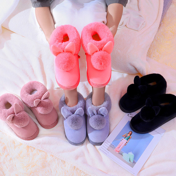 High Heeled Wool Ball Cotton Slippers Women Thick Bottom Non Slip Indoor Slippers Winter Warm Slippers