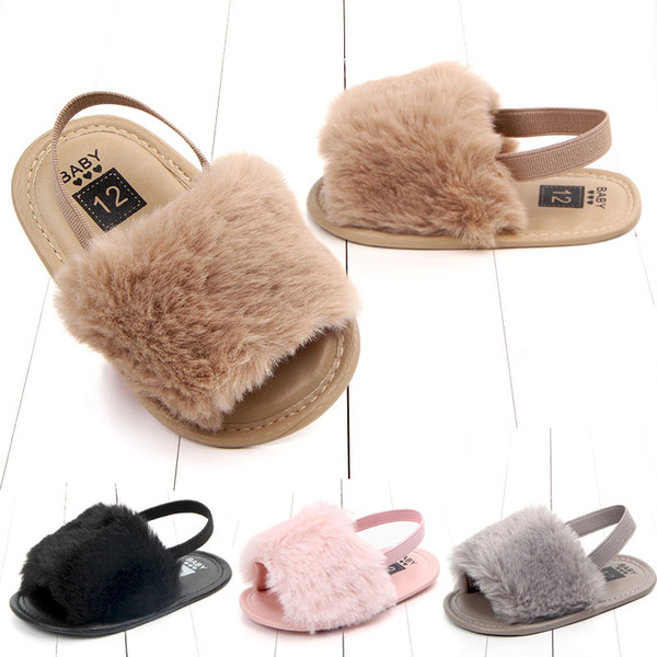 Baby Girls Fur sandals Fashion design infant Fur Slippers Warm Soft Kids home shoes children toddler solid color