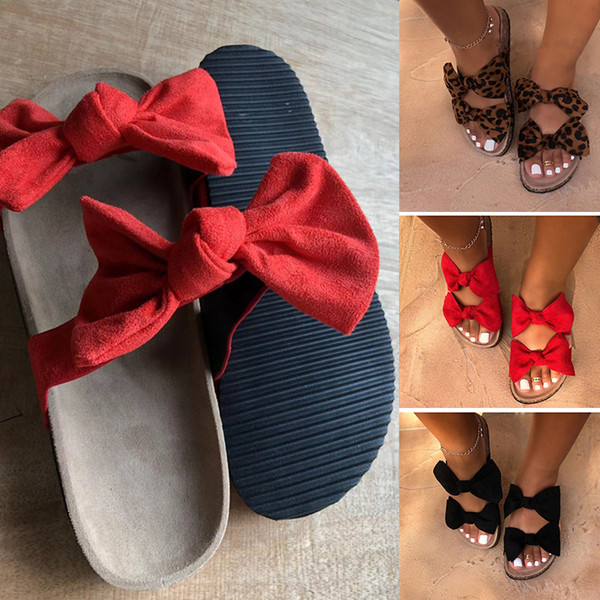 New Fashion Slippers Open Toe Casual Shoes Outdoor Beach With Big Bow-knot Casual Home Indoor Non-slip Flat Slipper