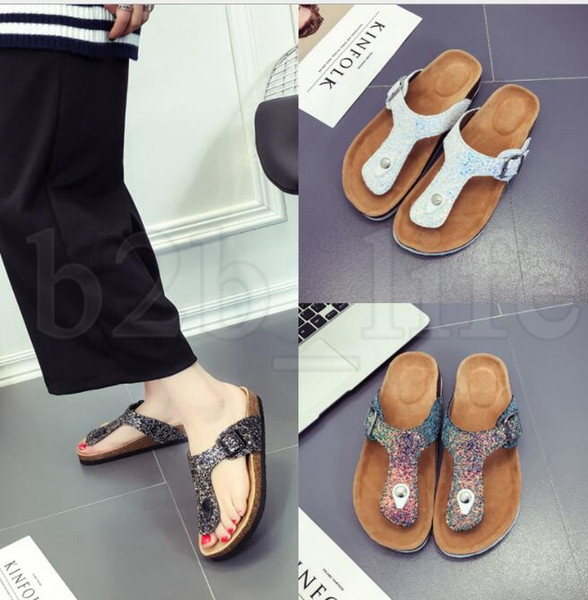 women Flip-flops Sequins Summer Sandles Cork Slippers Antiskid Beach Sandals Fashion Girl Slippers Casual Cool Slippers Sandalias KKA5509