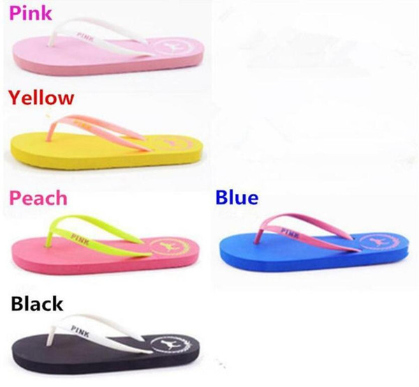 Summer Sandals Girls Love Pink Flip Flops Pink Letter Beach Slippers Shoes Women Soft Sandalias VS Casual Rubber Sandals