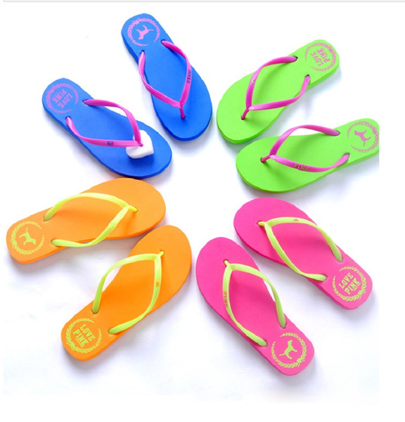 Girls Love Pink Flip flops Sandals Candy colors Pink Letter Beach Slippers Shoes Summer Soft Beach Slippers