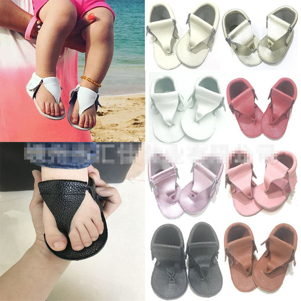 Baby Sandals Flip-flops Genuine Leather Non-slip Breathable Soft Sole Prewalkers First Walking Shoes Baby First Walker