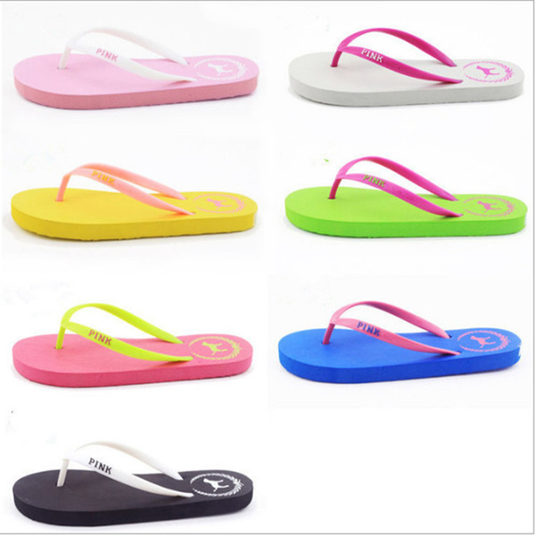 Girls Pink Flip Flops Love Pink Sandals Pink Letter Beach Slippers Shoes Summer Soft Beach Slipper 2pcs/pair