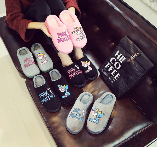 Pink Panther New brand winter Household Warm Cartoon Slippers Wooden Floor Antiskid Soft Bottom Indoor Couple Slippers