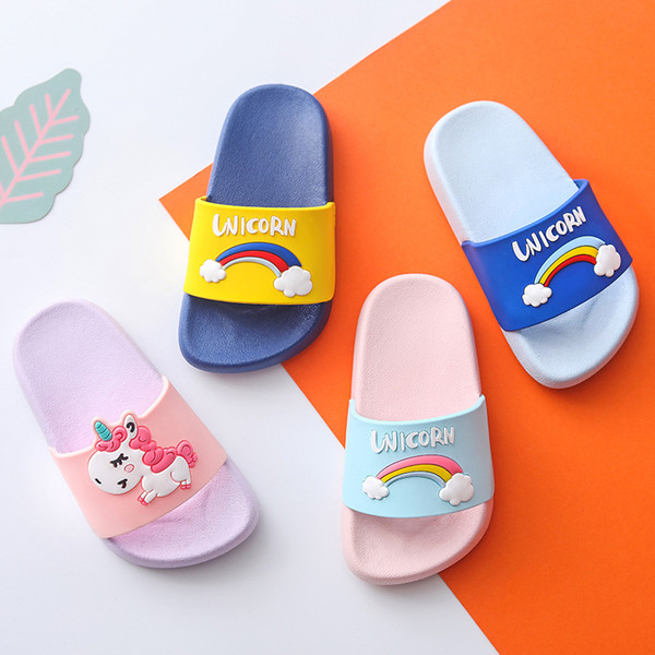 2019 Tide Cartoon Unicorn Junior Footwear PVC Massage Slippers Kids Beach slippers Childrens Outdoor Shoes For Foot Protection