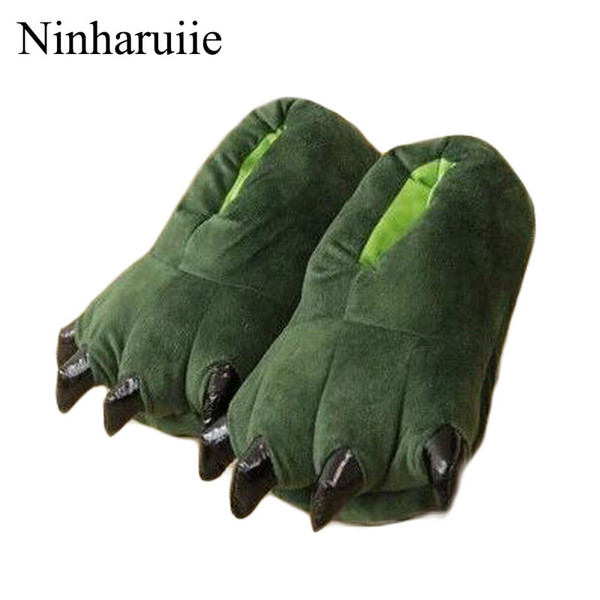 Funny Winter Spring Family Matching shoes thickening antiskid fluffy kids slippers coral fleece dinosaur shoes girl/boys