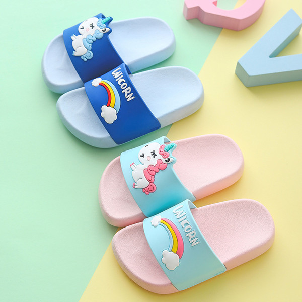 2019 Cartoon Shoes Baby Girls Boys Slippers Summer Kids Home Non-slip Sandals for Girls Soft Sole Baby Shoes PVC Flat Heels