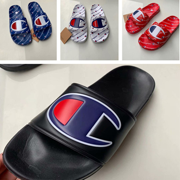 Womens Champions Letter Sandals Men's Slipper Slip on Flip Flops Unisex Wedge Mules Summer Sandal Beach Water Rain Shoes US 5.5-10 A42508