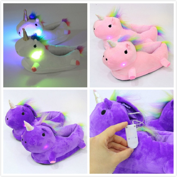 LED Light Up Glow Slippers Women Warm Cute Soft Plush Slippers Fancy Household Winter Slipper