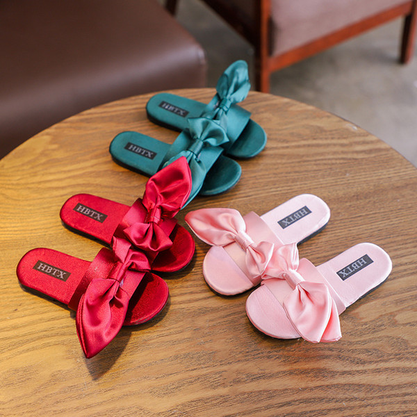 Girl Boys Summer Silk Bow Child Non-slip Soft Bottom Fashion One Word Slipper Kids Flip Flops Sandals Toddler Girls Shoes Bedroom