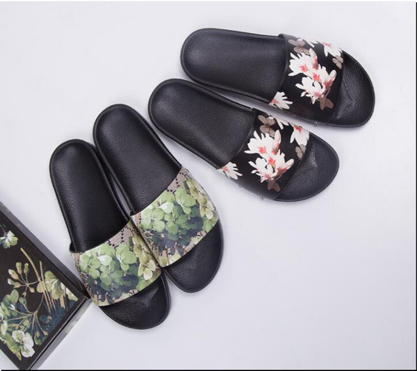 2019 Men Women Sandals Designer Shoes Luxury Slide Summer Fashion Wide Flat Slippery Sandals Slipper Flip Flop size 35-44 flower box