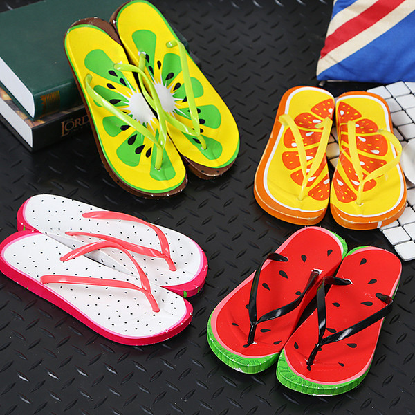 Summer Flip Flops Fashion Fruit Print Women Cool Slippery Beach Anti-skidding Non slip EVA Soft Slippes Kids Girls Shoes 4colors